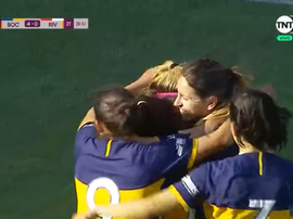 Las jugadores de Boca Juniors celebran el cuarto gol de la goleada a River. Captura/TNTSports