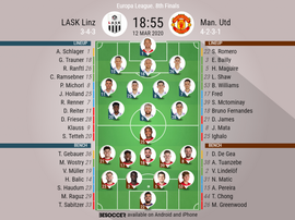 LASK Linz v Man Utd, Europa League 2019/20, last 16 1st leg, 12/3/2020 - Official line-ups. BESOCCER