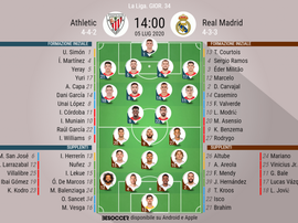 Le formazioni ufficiali di Athletic-Real Madrid. BeSoccer