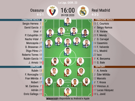 Le formazioni ufficiali di Osasuna-Real Madrid. BeSoccer