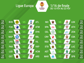 Les affiches des seizièmes de finale de Ligue d’Europa League. EFE