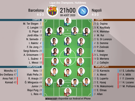 Les compos officielles du match de Ligue des champions entre le Barça et Naples. bEsOCCER