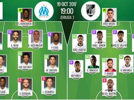 Les compos officielles du match d'Europa League entre l'OM et le Vitória Guimarães. BeSoccer