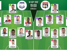 As escolhas iniciais de Apollon e Lyon, respetivamente, para este jogo da Liga Europa. BeSoccer