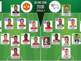 Les compos officielles du match de Coupe d'Angleterre entre Man United et Derby County. BeSoccer