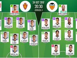 Les compos officielles du match de Coupe du Roi entre le Real Saragosse et Valence. BeSoccer