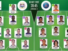 As escalações oficiais de Anderlecht e PSG para esta partida da Champions. BeSoccer