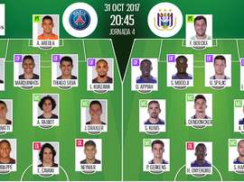 Escalações de PSG e Anderlecht, respetivamente. BeSoccer