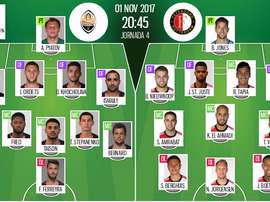 Onzes iniciais de Shakhtar Donetsk e Feyenoord. BeSoccer