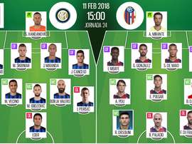 As escalações de Inter e Bologna para este jogo. BeSoccer