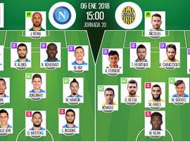 Les compos officielles du match de Serie A entre Naples et l'Hellas Vérone. BeSoccer