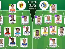 Les compos officielles du match qualificatif entre la Belgique et le Chypre du 10-10-2017. BeSoccer