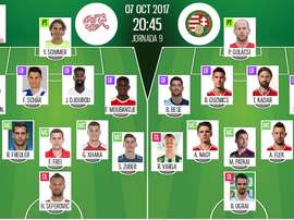 As escalações de Suíça e Hungria para este jogo. BeSoccer