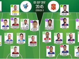 Onces iniciales del Liechtenstein-España clasificatorio para el Mundial. Besoccer