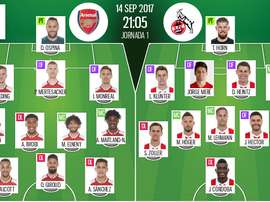 As escalações de Arsenal e Colônia para este jogo da Europa League. BeSoccer