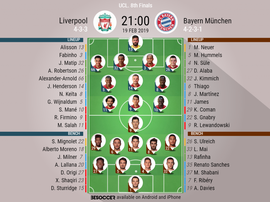 Liverpool v Bayern Munich, Champions League, Round of 16, 1st leg: Official line-ups. BESOCCER
