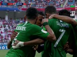 Saudi Arabia equalised from the penalty spot. Screenshot/DirecTV