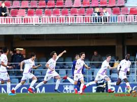 Los jugadores del Numancia celebran el tanto de Diamanka en el añadido. LaLiga