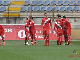 Los jugadores del Rayo Vallecano celebran uno de los tantos anotados en el Reino de León. LaLiga