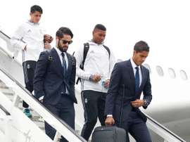 The players during their arrival. RealMadridCF