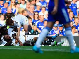 Los jugadores del Swansea celebran el tanto de Ayew. Twitter