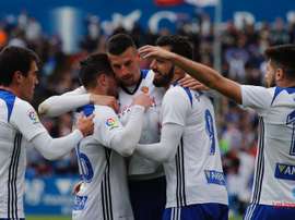 Los jugadores del Zaragoza celebran uno de los tantos anotados ante el Lorca. LaLiga