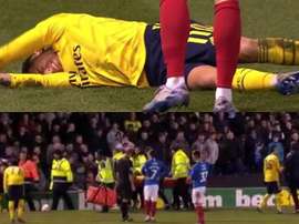 Lucas Torreira suffered a bad injury at Fratton Park. Capturas/DAZN