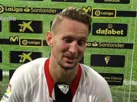 Munir y De Jong, contentos por la evolución del equipo. Captura/SevillaFC