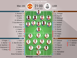 Man Utd v LASK Linz. Europa League last 16 second leg, 05/08/2020. Official-line-ups. BeSoccer