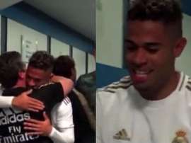 Mariano entrou muito feliz no vestiário. Capturas/RealMadrid