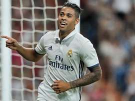 Mariano celebra un gol ante el Stade de Reims. RealMadrid