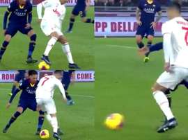 Cristiano deixou Smalling na saudade com um lindo drible. Capturas/Movistar+