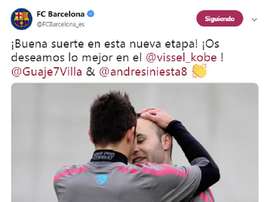 Iniesta y a Villa en el Vissel Kobe. Twitter/FCBarcelona_es