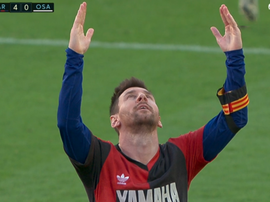 Messi dedicou golaço contra Osasuna a Diego Armando Maradona. Captura/MovistarLaLiga