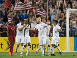 Michael Bradley (3rd R) of the United States celebrates a goal with teammates during the CONCACAF Gold Cup match against Panama in Kansas City, Kansas on July 13, 2015