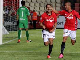 Miki Palanca celebra un gol con el Nàstic en la presente campaña. Twitter