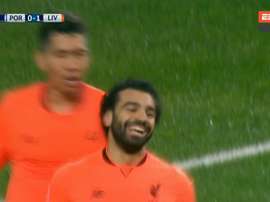 Salah foi só sorrisos no lance do 0-2. Captura/ESPN