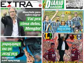 Montagem das capas dos jornais Diário Gaúcho, Extra e Lance!