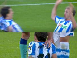 Monreal et Oyarzabal célèbrent le but d'Isaak... et se blessent !. Capture/LaLiga
