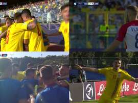 Rumanía se llevó la primera parte. Captura/FutbolMediaset