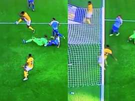Nano Mesa casi anula el gol del Choco Lozano. Captura/SkySports