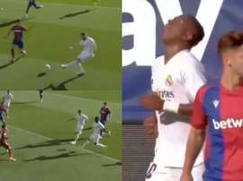 Vinicius inexplicably missed chance to make it 0-2. Captura/Movistar