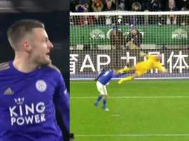 Vardy débloque enfin son compteur de l'année 2020. Capture/DAZN