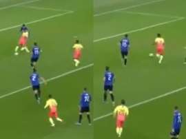 Sterling abrió la lata tras un taconazó de ensueño de Gabriel Jesus. Capturas/Movistar