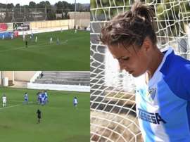 Leti consiguió un puntito de oro vital para el Málaga. Twitter/MálagaCFFemenino