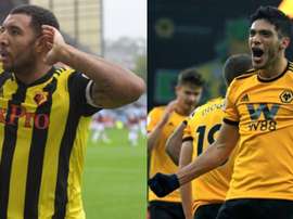 Jimenez et Deeney face à face. Twitter/WatfordFC/AFP