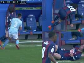 Montage de la chute de Cucurella contre le banc. Capture/LaLiga