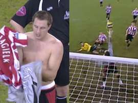 El día que Jagielka tuvo que ser portero ante el Arsenal. Capturas/PremierLeague
