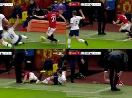 Fouled by Harry Winks, the winger was bundled towards the now Tottenham boss. Capturas/NBCSports