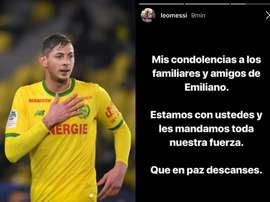 Messi enviou uma mensagem à família de Sala. Instagram/AFP